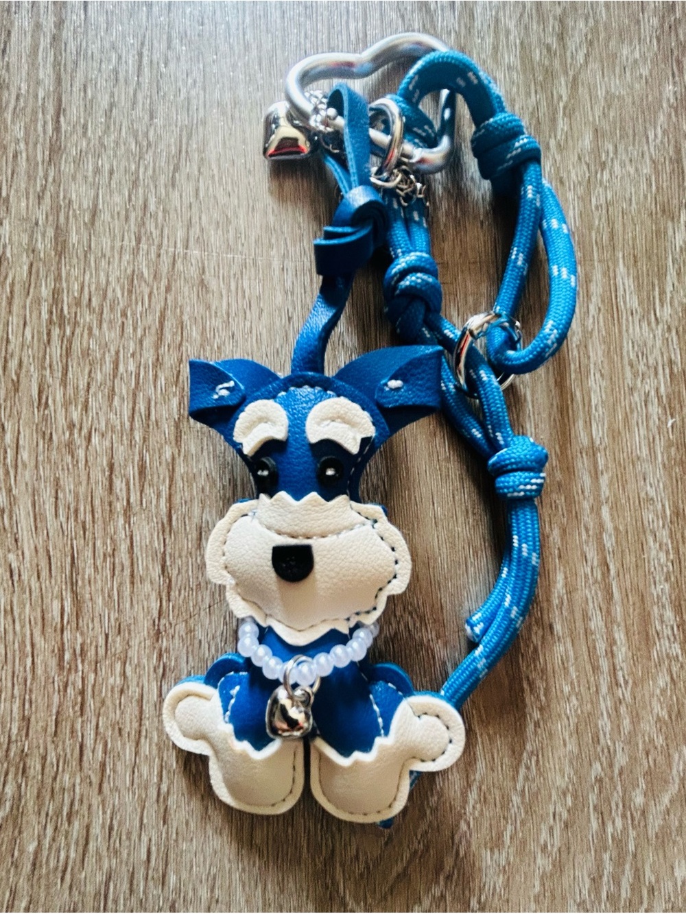 Blue and White Schnauzer Dog Vegan Leather Bag Charm/Keychain